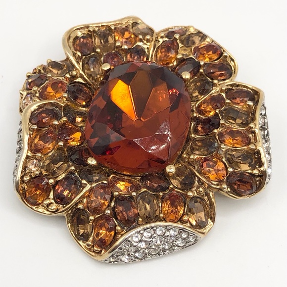 Vintage Kenneth Lane Glass Rhinestone Flower Pin - Picture 2 of 7